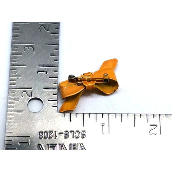 Vintage Yellow Enamel Bow Shaped Pin Brooch With Clasp Closure - Picture 5 of 5